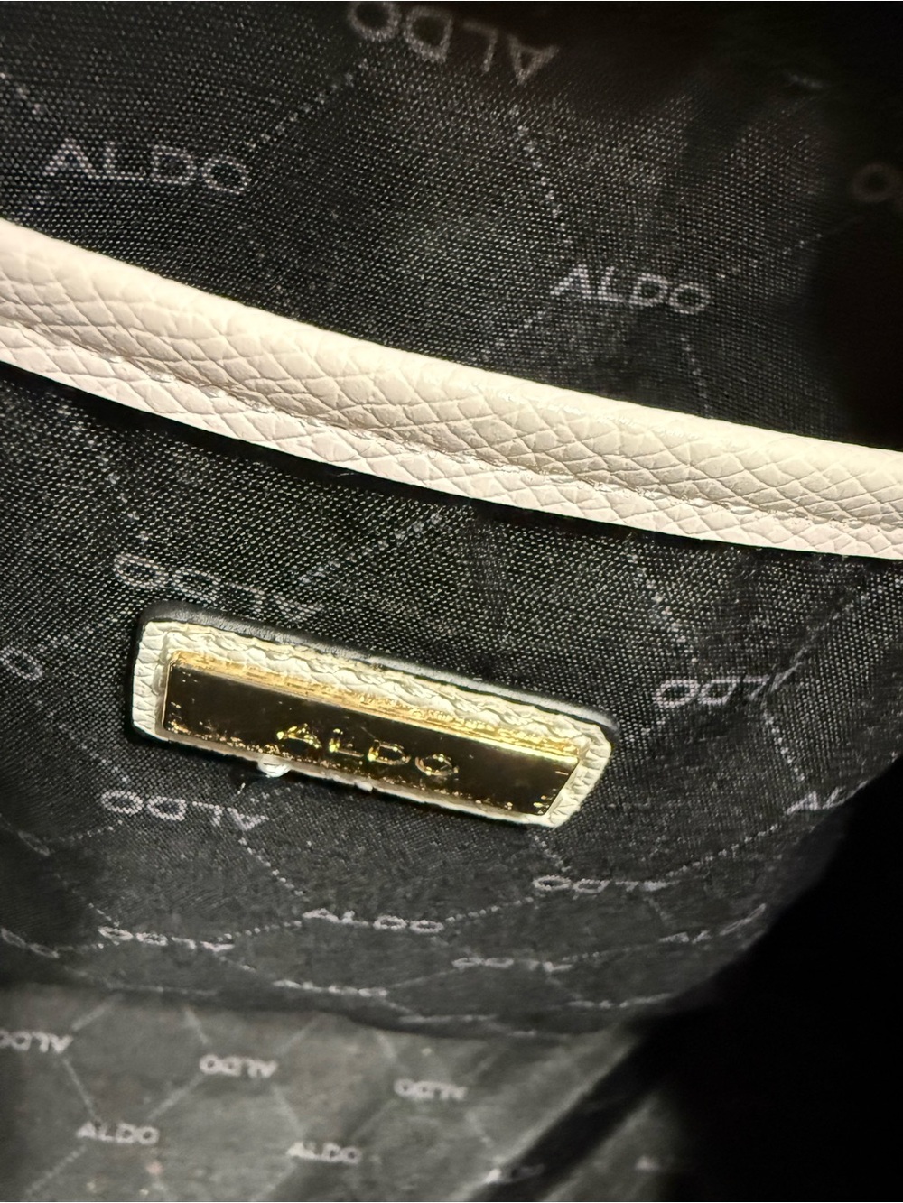 Aldo Structured White Leather Tote with Gold Accent Hardware - Picture 4 of 4
